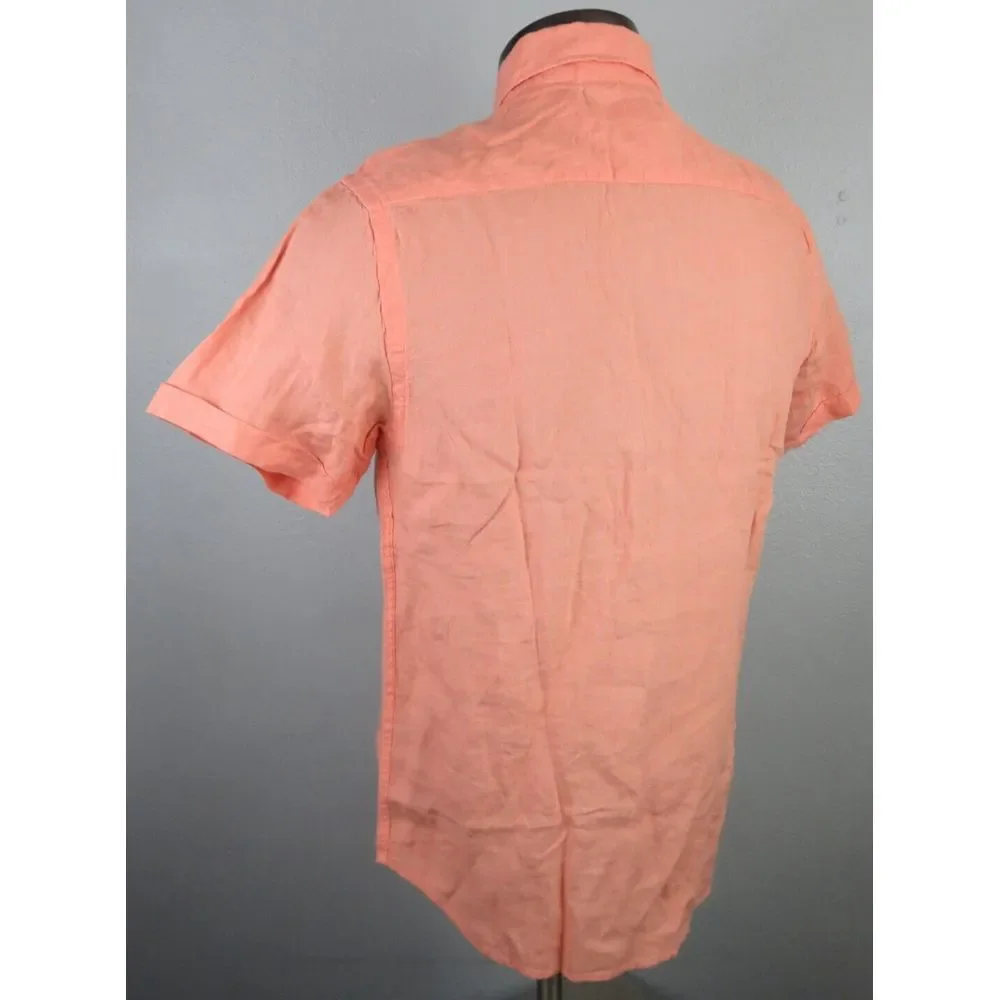 Mens Porter & Ash‎ Short Sleeve Button Front Linen Shirt Orange Peach Size M New